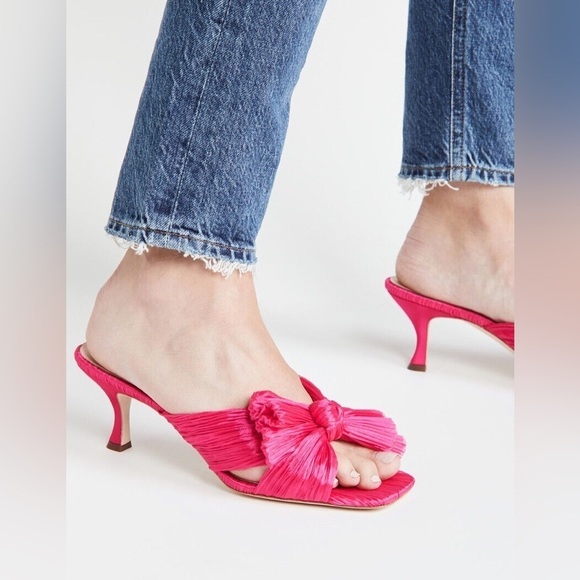 Loeffler Randall Eugenia Pleated Bow High Heel Mule Sandals in Fuchsia Pink, 7 - Picture 3 of 11